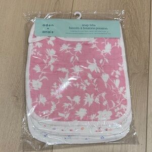 aden + anais Pink and White Floral Snap Bibs 3